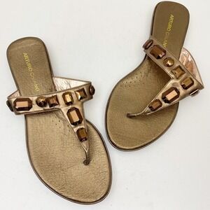 Arturo Chiang Raffi Bronze Rhinestone Flip Flops‎ Women Size 8.5M